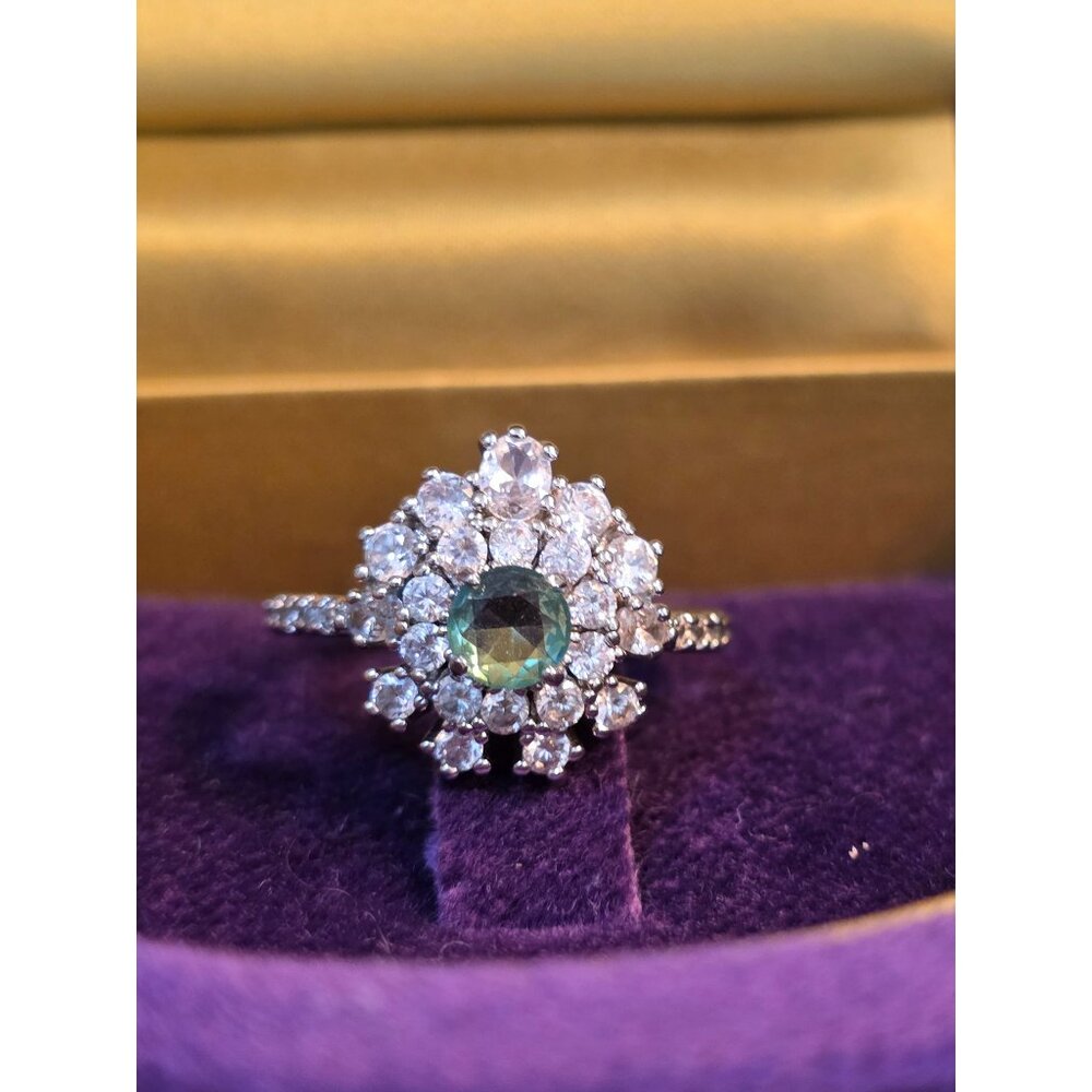925 Sterling‎ Silver Green Moissanite Halo Ring 6.5 By Bomb Party